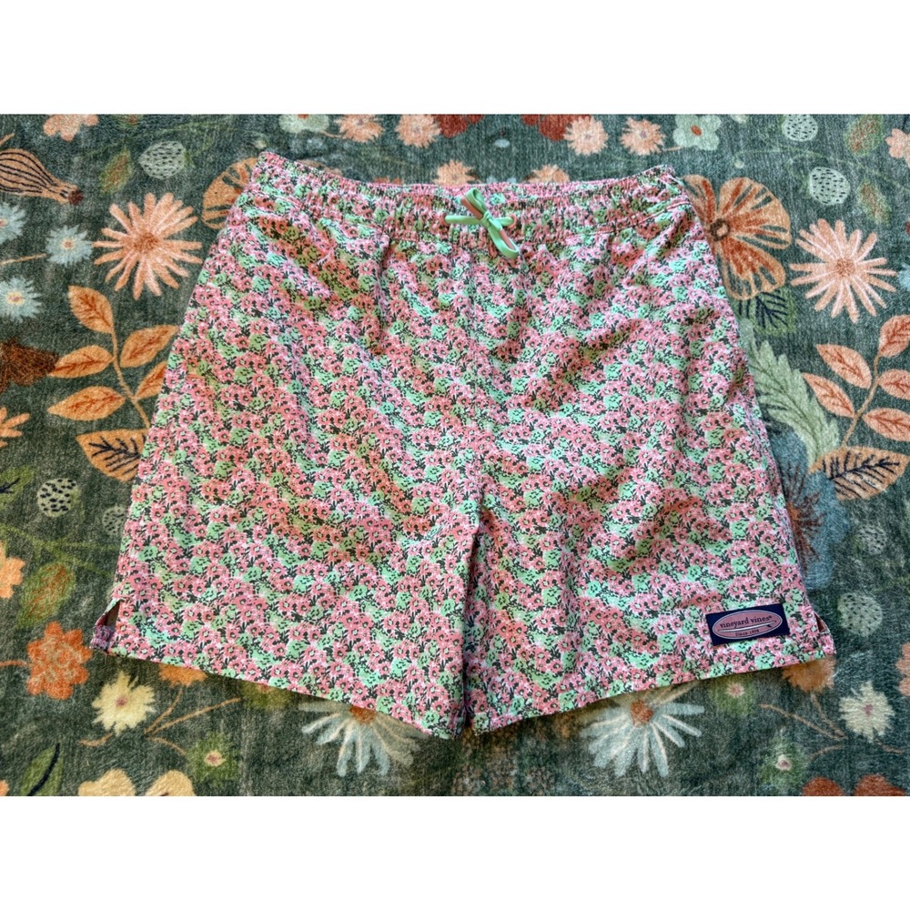 Vineyard Vines Mens Pink Green‎ Floral Swim Trunks Recycled Stretch 3M001197 L